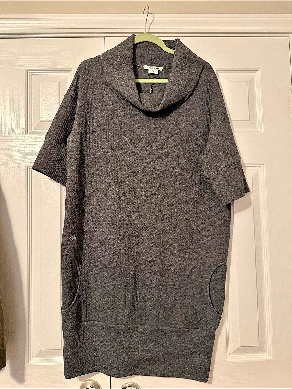 Lacoste Quilted Cowl Neck Sweatshirt Dress Gray Size 40